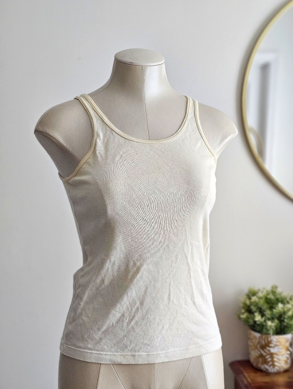Vintage 90s Ralph Lauren Cream Tank Top Sleeveless Cotton Minimalist Large